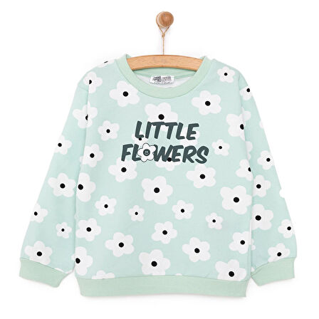 HelloBaby Basic Az Şardonlu Yazılı Papatya Desenli Sweatshirt Kız Bebek