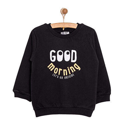 HelloBaby Basic Az Şardonlu Good Morning Baskılı Sweatshirt Erkek Bebek