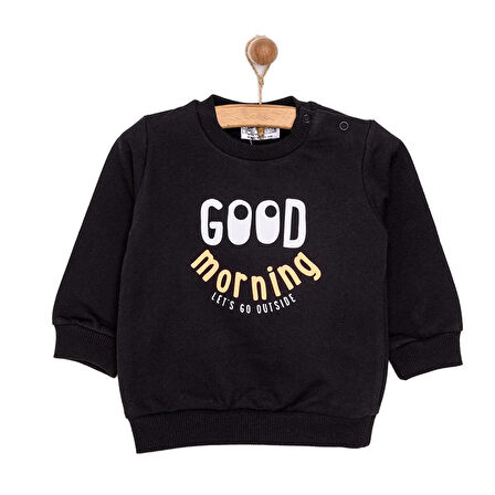 HelloBaby Basic Az Şardonlu Good Morning Baskılı Sweatshirt Erkek Bebek