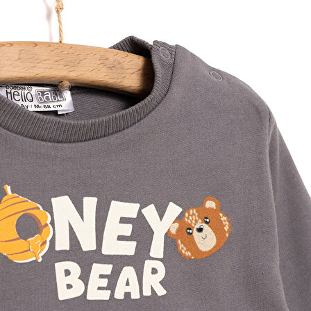 HelloBaby Basic Az Şardonlu Honey Bear Desenli Sweatshirt Erkek Bebek