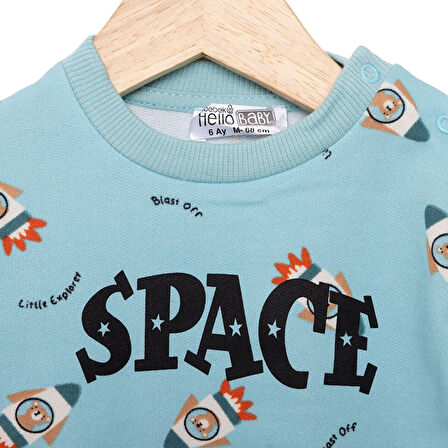 HelloBaby Erkek Bebek Basic Sweatshirt Uzay Desenli Uzun Kol Karışık Renkli