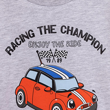 HelloBaby Erkek Bebek Basic Sweatshirt Araba Desenli Bisiklet Yaka Uzun Kol Gri Melanj