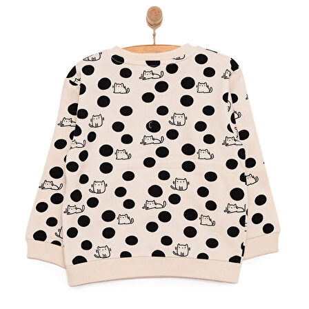 HelloBaby Basic Az Şardonlu  Kedi Desenli Puantiyeli Sweatshirt Kız Bebek Bisiklet Yaka Uzun Kol