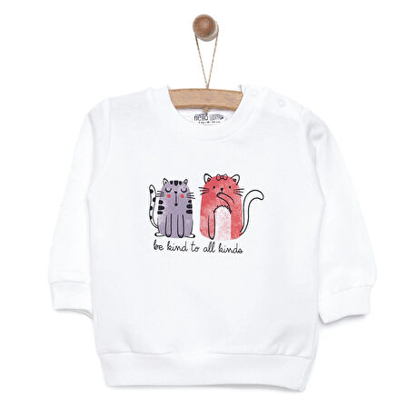 HelloBaby Basic Az Şardonlu Kedi Desenli Sweatshirt Kız Bebek