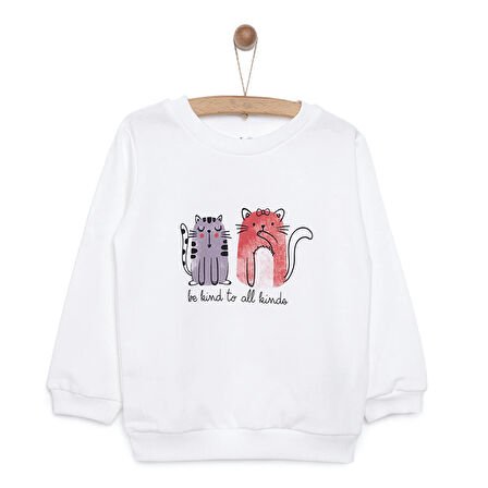 HelloBaby Basic Az Şardonlu Kedi Desenli Sweatshirt Kız Bebek