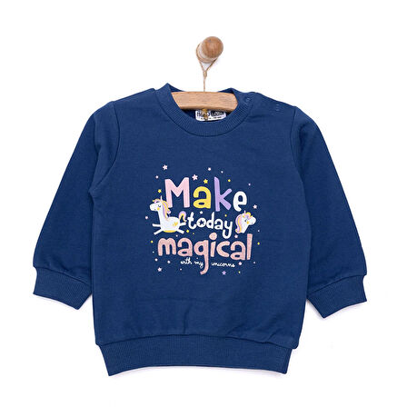 HelloBaby Basic Az Şardonlu Yazılı Unicorn Desenli Sweatshirt Kız Bebek