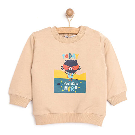 HelloBaby Basic Az Şardonlu Hero Baskılı Sweatshirt Erkek Bebek