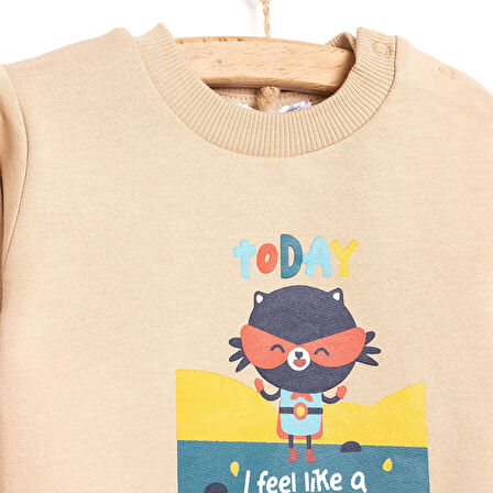 HelloBaby Basic Az Şardonlu Hero Baskılı Sweatshirt Erkek Bebek