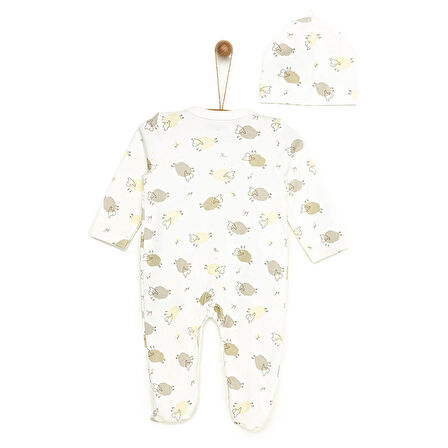 HelloBaby Yenidoğan Kız Bebek Zıbın Body-Patikli Alt 2li Takım İnterlok Loves Bisiklet Yaka Uzun Kol Ekru