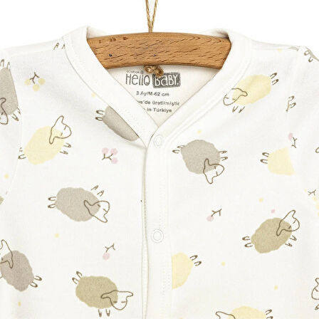 HelloBaby Yenidoğan Kız Bebek Zıbın Body-Patikli Alt 2li Takım İnterlok Loves Bisiklet Yaka Uzun Kol Ekru