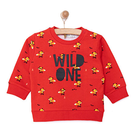 HelloBaby Basic Az Şardonlu Wild One Baskılı Sweatshirt Erkek Bebek