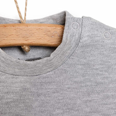 HelloBaby Unisex Basic Tişört İnterlok Çıtçıtlı Bisiklet Yaka Uzun Kol Ekru