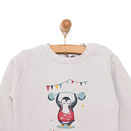 HelloBaby Basic Az Şardonlu Penguen Baskılı Sweatshirt Erkek Bebek