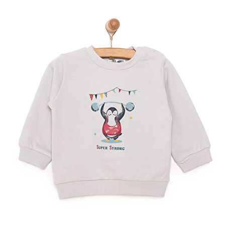 HelloBaby Basic Az Şardonlu Penguen Baskılı Sweatshirt Erkek Bebek