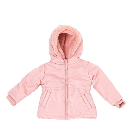 HelloBaby Kız Bebek Basic Kapüşonlu Mont Fermuarlı Hakim Yaka Uzun Kol Bej