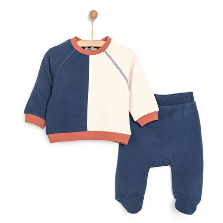 HelloBaby Yenidoğan Renk Bloklu Sweatshirt-Patikli Alt 2li Takım Unisex
