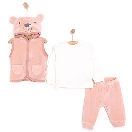 Little Life Yenidoğan -Body-Kadife Yelek Patiksiz Alt 3lü Takım Unisex