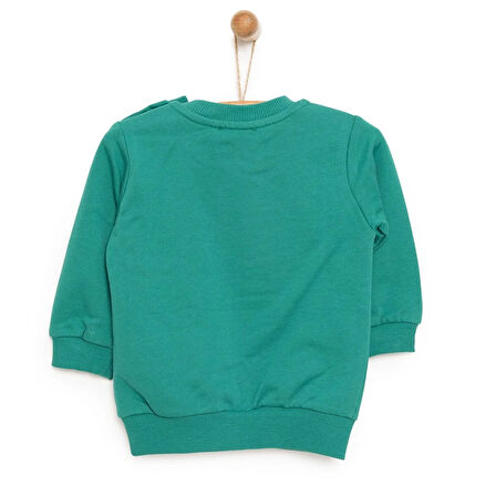 HelloBaby Erkek Bebek Basic Sweatshirt Ayı Desenli Bisiklet Yaka Uzun Kol Koyu Yeşil