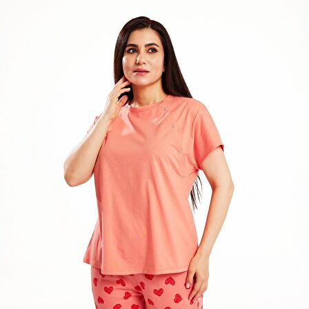 baby mom Kalp Desenli Pijama Takımı Anne Giyim