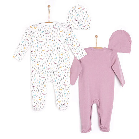 HelloBaby Yenidoğan 2li Patikli Tulum Şapka Set Unisex