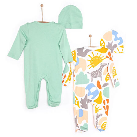 HelloBaby Yenidoğan 2li Patikli Tulum Şapka Set Unisex