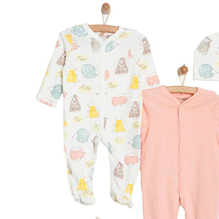HelloBaby Yenidoğan 2li Patikli Tulum Şapka Set Unisex
