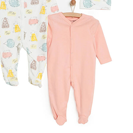 HelloBaby Yenidoğan 2li Patikli Tulum Şapka Set Unisex