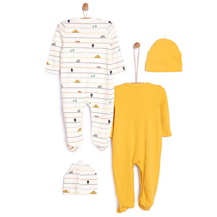 HelloBaby Yenidoğan 2'li Patikli Tulum Şapka Set Unisex