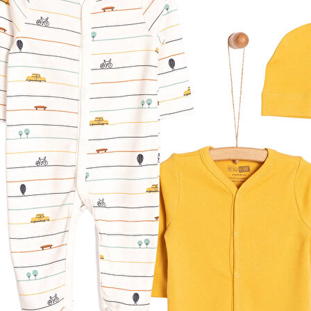 HelloBaby Yenidoğan 2'li Patikli Tulum Şapka Set Unisex