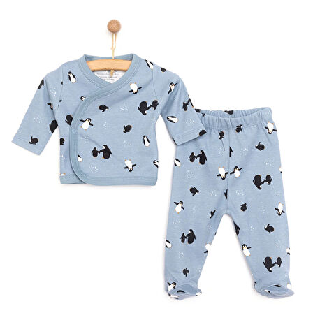 HelloBaby Penguen Baskılı Yenidoğan Zıbın-Patikli Alt Erkek Bebek