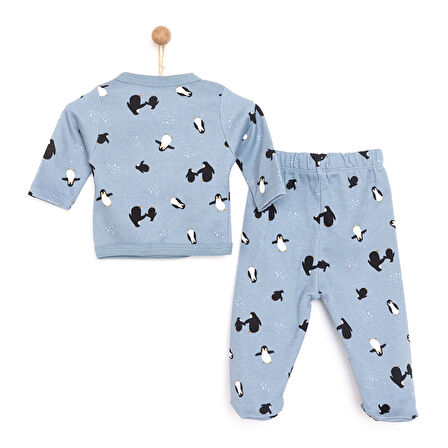HelloBaby Penguen Baskılı Yenidoğan Zıbın-Patikli Alt Erkek Bebek
