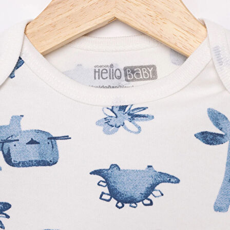 HelloBaby Dinazor Baskılı Yenidoğan Erkek Body-Patikli Alt-Şapka Erkek Bebek