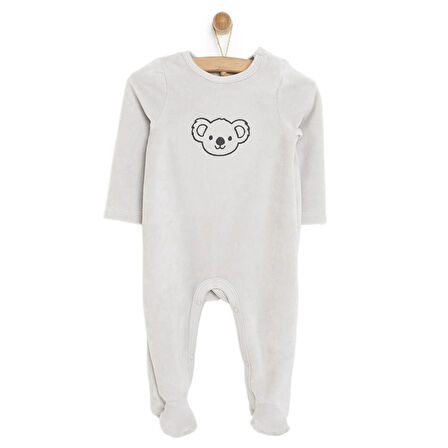 HelloBaby Yenidoğan Nakışlı Kadife Patikli Tulum Erkek Bebek