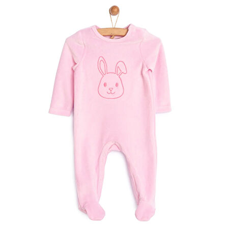 HelloBaby Yenidoğan Nakışlı Kadife Patikli Tulum Kız Bebek