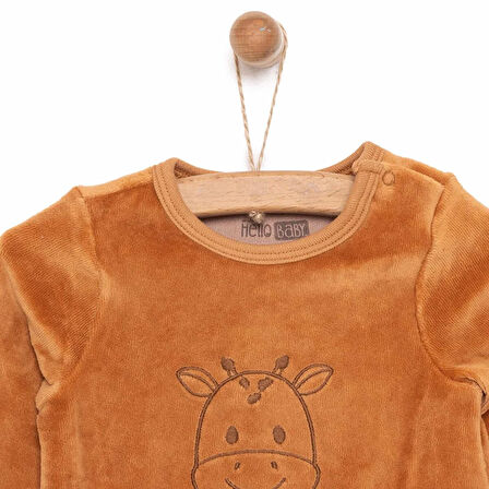 HelloBaby Yenidoğan Unisex Nakışlı Kadife Patikli Tulum Unisex