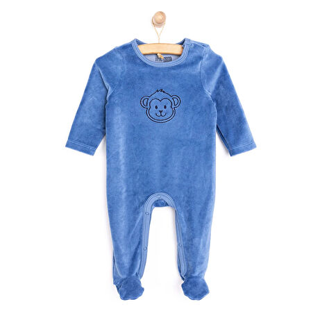 HelloBaby Yenidoğan Erkek Nakışlı Kadife Patikli Tulum Erkek Bebek