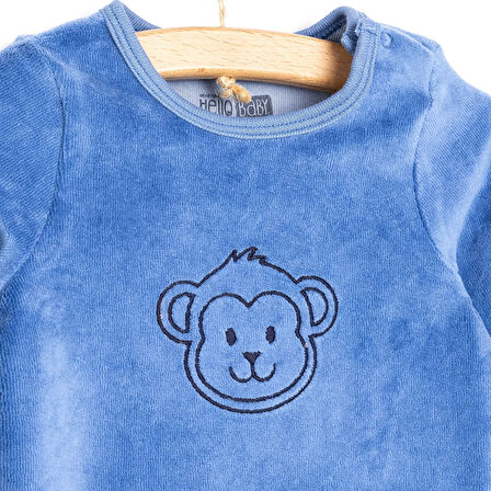 HelloBaby Yenidoğan Erkek Nakışlı Kadife Patikli Tulum Erkek Bebek