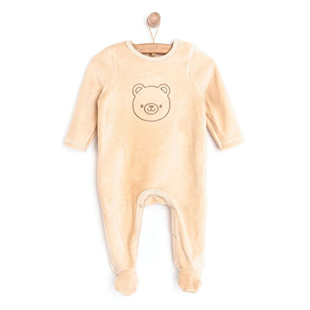 HelloBaby Yenidoğan Erkek Nakışlı Kadife Patikli Tulum Erkek Bebek
