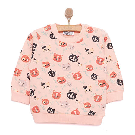 HelloBaby Basic Kedi Desenli Sweatshirt Kız Bebek