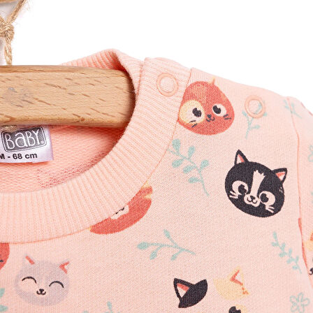 HelloBaby Basic Kedi Desenli Sweatshirt Kız Bebek