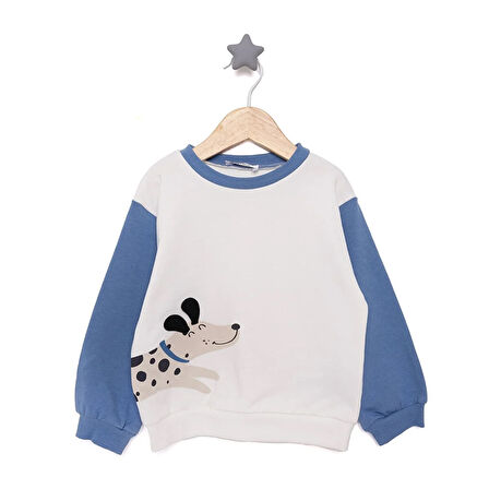 HelloBaby Erkek Bebek Sweatshirt Little Dog Bisiklet Yaka Uzun Kol Ekru