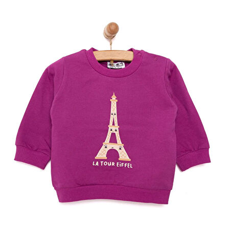 HelloBaby Basic Kız Az Şardonlu Eiffel Kulesi Baskılı Sweatshirt Kız Bebek