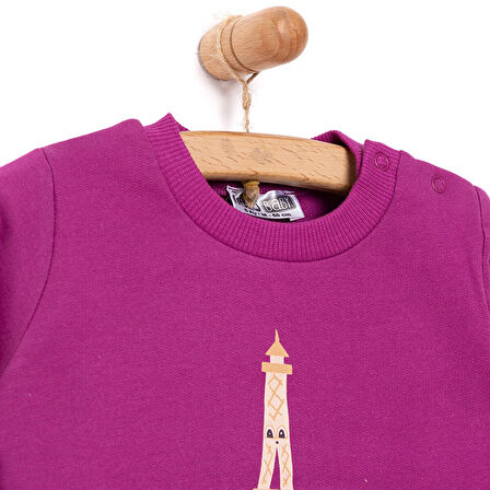 HelloBaby Basic Kız Az Şardonlu Eiffel Kulesi Baskılı Sweatshirt Kız Bebek