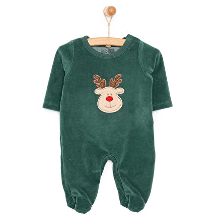 HelloBaby Yenidoğan Unisex Nakışlı Kadife Patikli Tulum Unisex