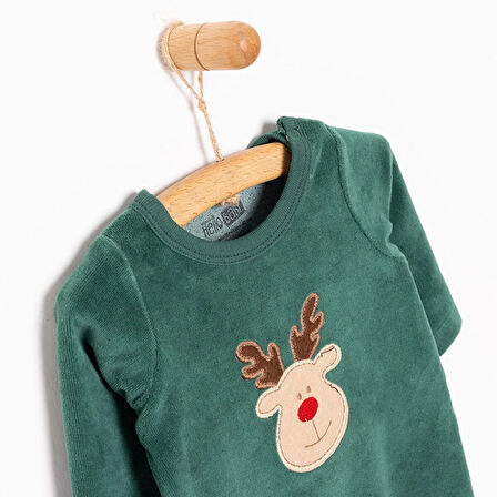 HelloBaby Yenidoğan Unisex Nakışlı Kadife Patikli Tulum Unisex