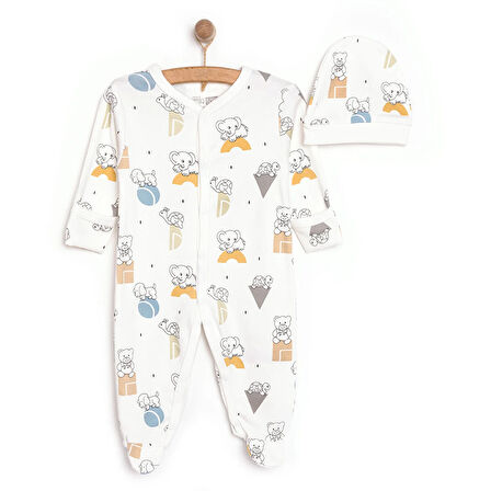 HelloBaby Fil Baskılı Yenidoğan Tulum-Şapka Unisex