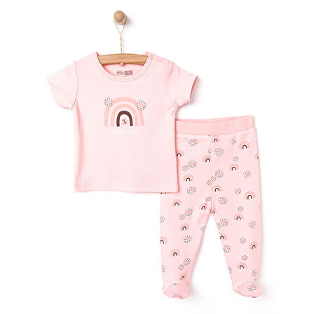 HelloBaby Gökkuşağı-Çiçek Baskılı Kız Tshirt-Patikli Alt Kız Bebek