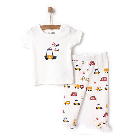 HelloBaby Araçlar Baskılı Yenidoğan Erkek Tshirt-Patikli Alt Erkek Bebek