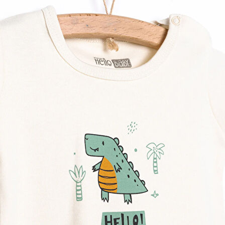 HelloBaby Dinazor Baskılı Yenidoğan Erkek Tshirt-Patikli Alt Erkek Bebek