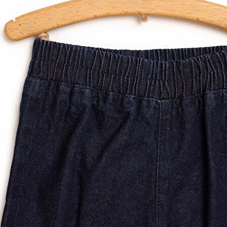 HelloBaby Kız Bebek Basic Pantolon Denim Pileli Reçme Paça Lacivert